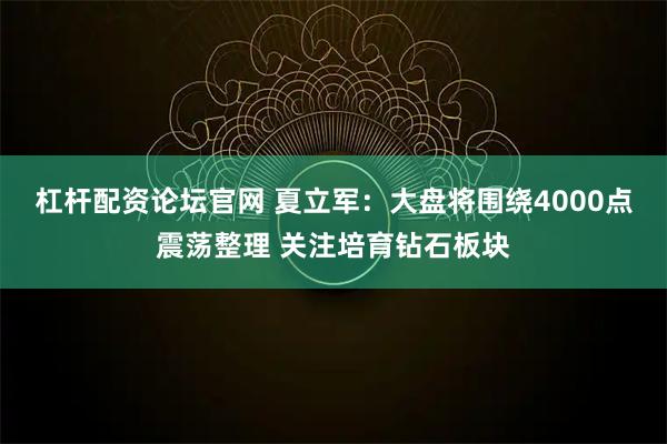 杠杆配资论坛官网 夏立军：大盘将围绕4000点震荡整理 关注培育钻石板块